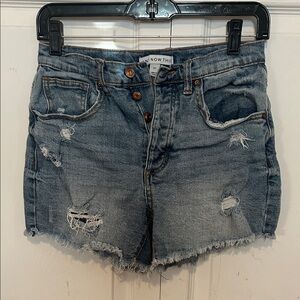 Trendy Distressed Jean Shorts - Blue